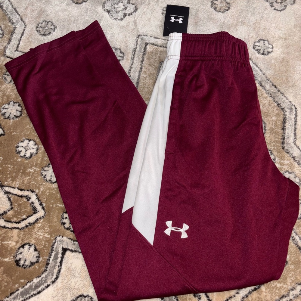 Under Armour Maroon and White Track Pants